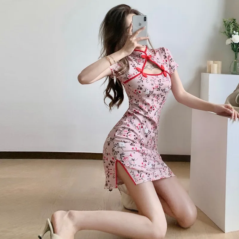 Women Chinese Style Floral Print Cheongsam French Pink Elegant Dresses Fashion Korean Lady Sexy Slim Qipao Party Dress Bodycon
Women Chinese Style Floral Print Cheongsam French Pink Elegant Dresses Fashion Korean Lady Sexy Slim Qipao Party Dress Bodycon