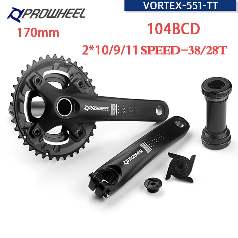 PROWHEEL VORTEX-551 MTB 104BCD Crankset 2*10/9/11 Speed 170mm Crank 28-38T double Chainrings mountain Bicycle Parts with BB
PROWHEEL VORTEX-551 MTB 104BCD Crankset 2*10/9/11 Speed 170mm Crank 28-38T double Chainrings mountain Bicycle Parts with BB