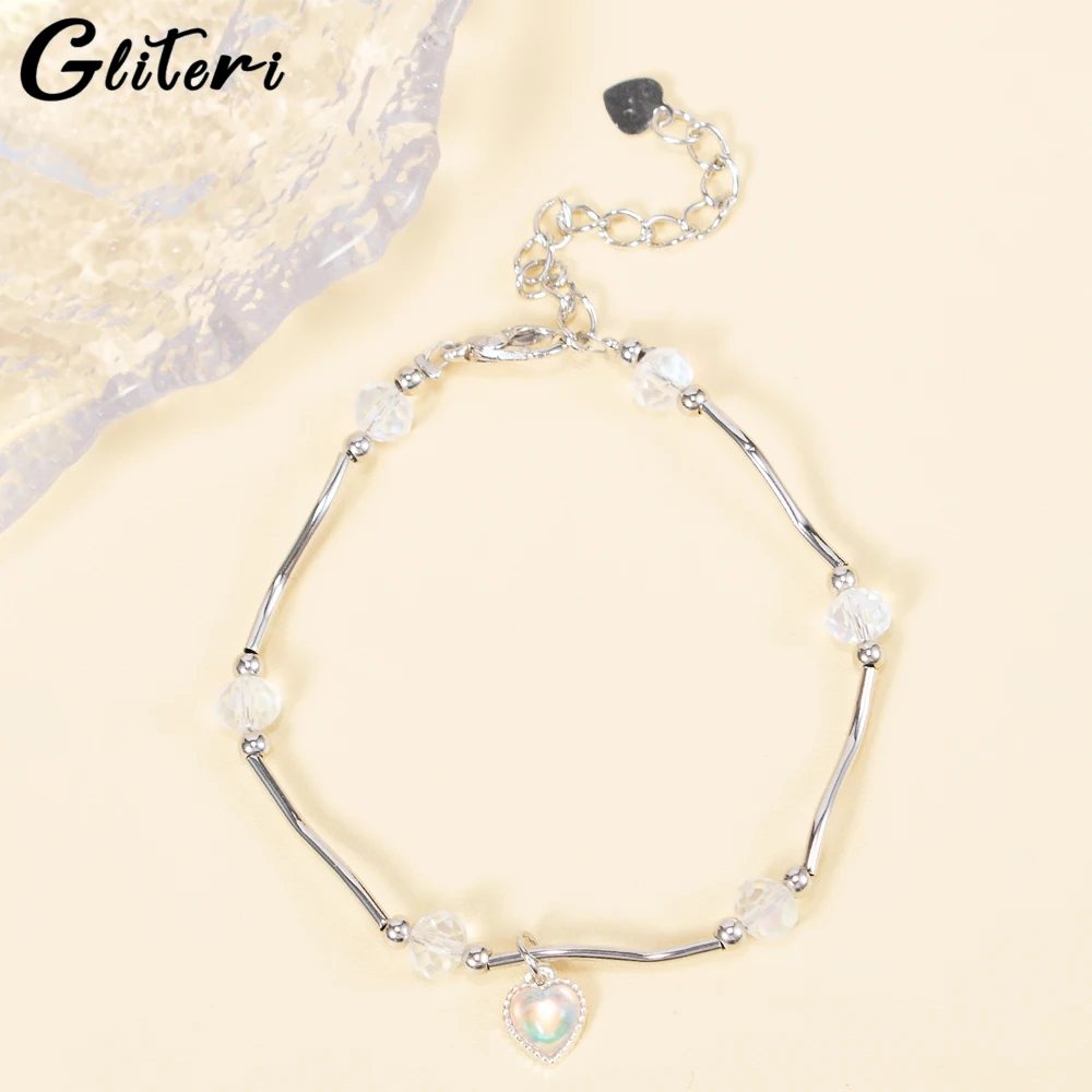 

GEITERI INS Style Colorful Beads Heart Bracelets For Women Girls Silver Color Love Crystal Bangles Trendy Jewelry Party Gifts