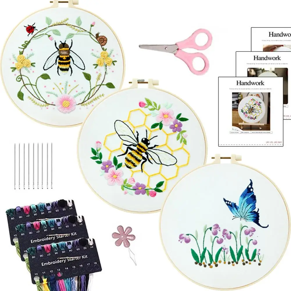 3Pcs Diy Embroidery Starter Kit With Cute Bees Flowers Patterns Cross Stitch Kits Include Embroidery Hoops For Beginners
3Pcs Diy Embroidery Starter Kit With Cute Bees Flowers Patterns Cross Stitch Kits Include Embroidery Hoops For Beginners