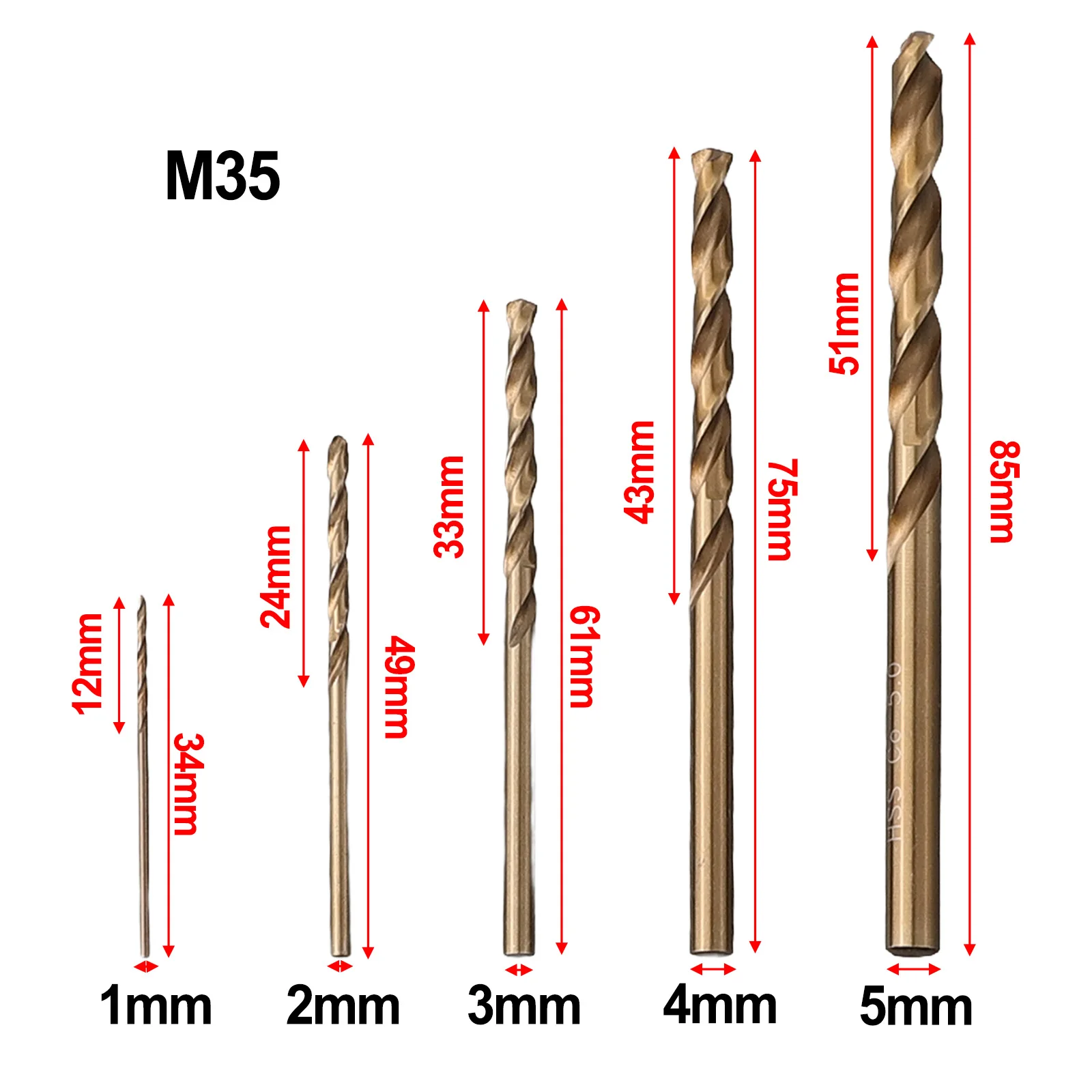 5pcs HSS M35 Cobalt Drill Bit 1mm 1.5mm 2mm 2.5mm 3mm For Stainless Steel Auger High Quality Drill Press Power Tool Parts
5pcs HSS M35 Cobalt Drill Bit 1mm 1.5mm 2mm 2.5mm 3mm For Stainless Steel Auger High Quality Drill Press Power Tool Parts