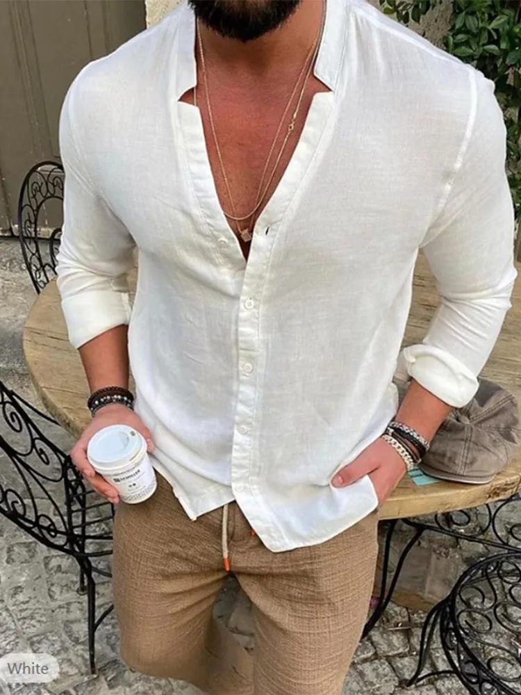 Men's Linen Stand Collar Long Sleeve Button Up Shirt - Casual and Comfortable 
Men's Linen Stand Collar Long Sleeve Button Up Shirt - Casual and Comfortable