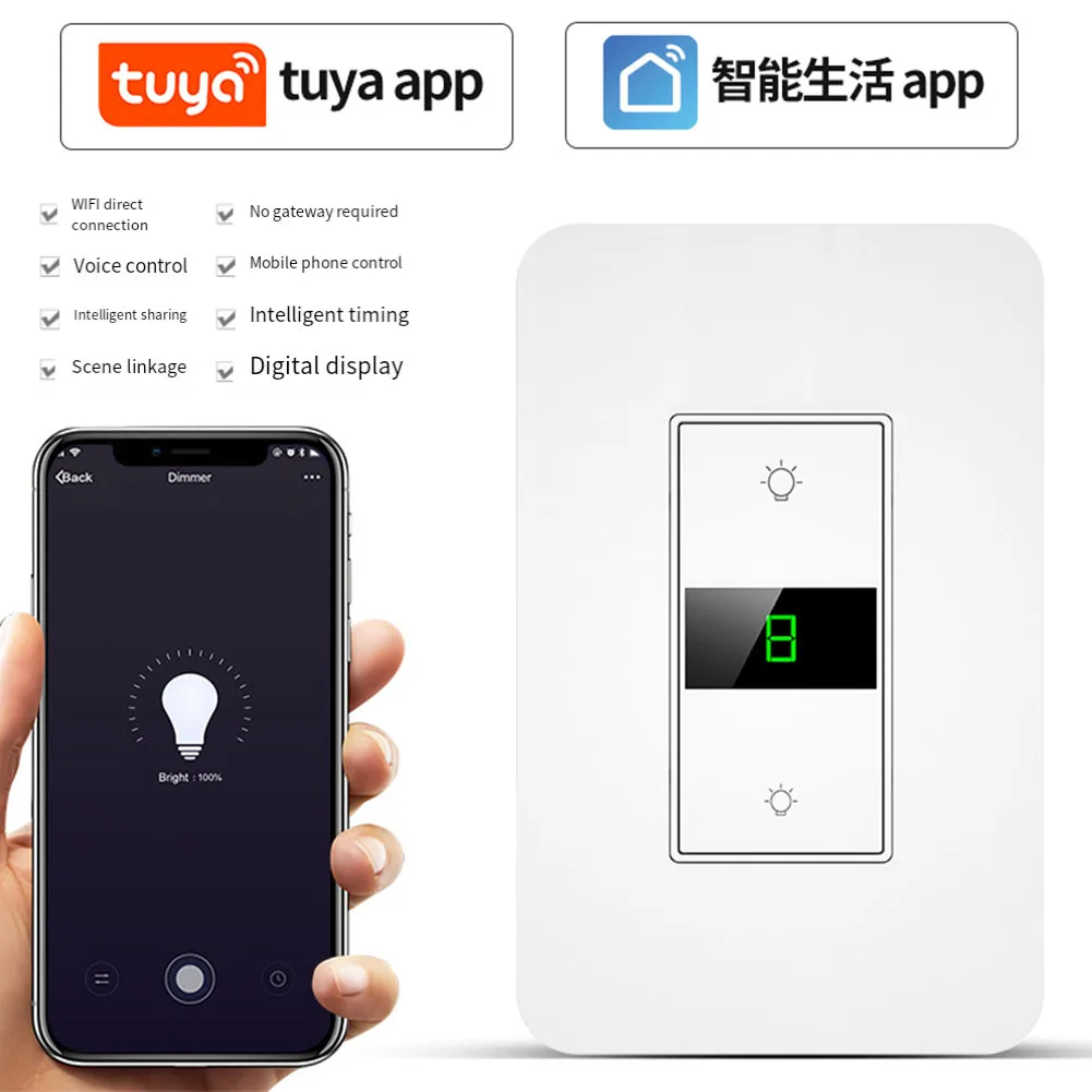 Tuya Smart WiFi Dimmer Switch US Wall LED Touch Switches Neutral Wire Required APP Voice Control Smart Life Light Switch
Tuya Smart WiFi Dimmer Switch US Wall LED Touch Switches Neutral Wire Required APP Voice Control Smart Life Light Switch