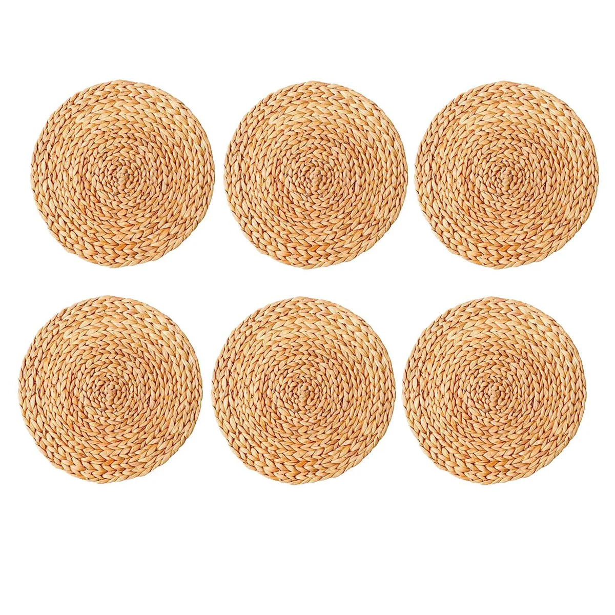 

Round Woven Placemats, Natural Water Hyacinth Placemats, Wicker Placemats, Braided Straw Rattan Table Mats 6Pack