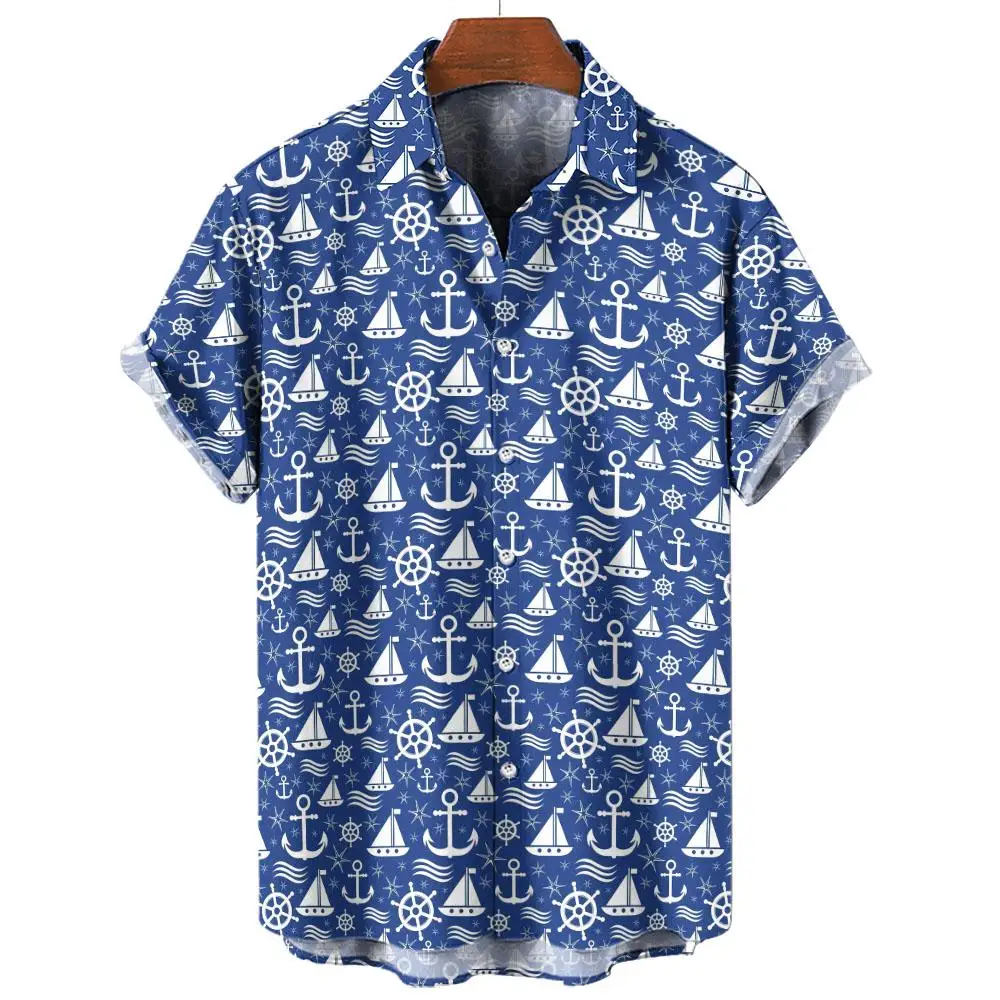 

Men's Shirt Graphic Prints Anchor Vintage Compass Sailboat Turndown Outdoor Street Short Sleeves Print Fashion Clothing Apparel