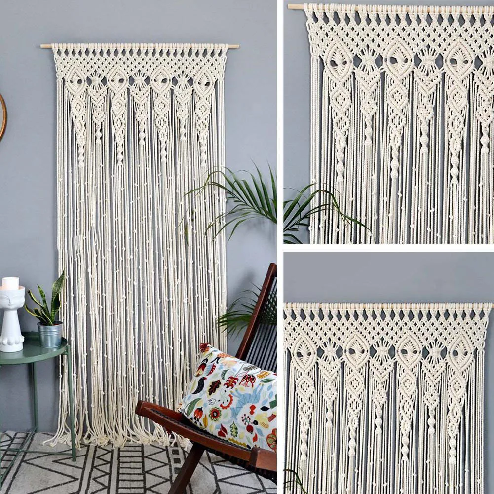 Hand-Woven Cotton Door Curtain Tapestry - Natural Beige Window & Door Covering 4 Sb45726be4d6c455ca604c6d75988abf9r