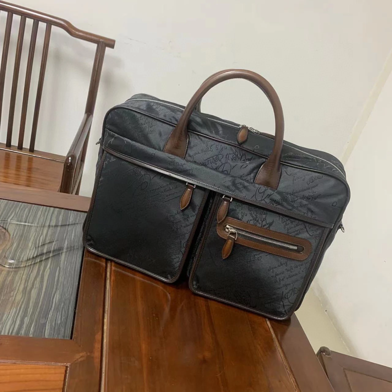 

SEETOO Nylon Jacquard Scritto Leather Travel Bag With Shoulder Strap Messenger Bag Men's Bag Ladies Handbag Briefcase