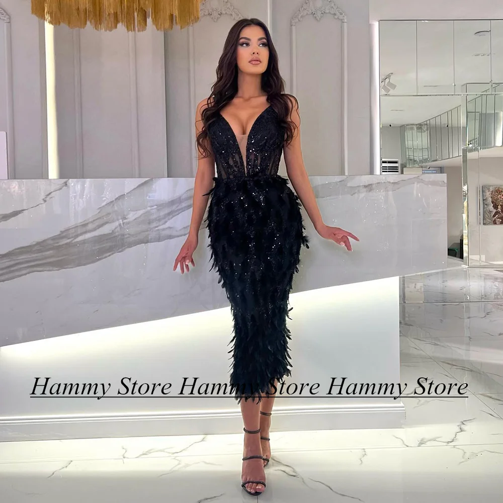 Fashion Evening Dress Sexy Deep V Neck Sleeveless Beading Sequined Feathers Mermaid Prom Gown Tea Length Short Party Dresses
Fashion Evening Dress Sexy Deep V Neck Sleeveless Beading Sequined Feathers Mermaid Prom Gown Tea Length Short Party Dresses