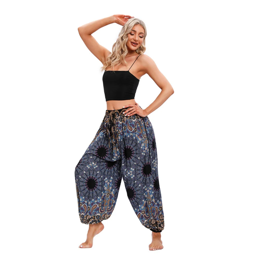 

15 Colors Vintage Hippie Bohemian Pilate Trousers Women's Palazzo Casual Yoga Pants Casual Beach Boho Slit Wide Leg Pants