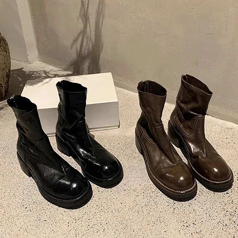 New Back Zip Leather Ankle Boots Women Chelsea Boots Round Toe Thick Soled High Heels Women Shoes Fashion Botas de mujer
New Back Zip Leather Ankle Boots Women Chelsea Boots Round Toe Thick Soled High Heels Women Shoes Fashion Botas de mujer