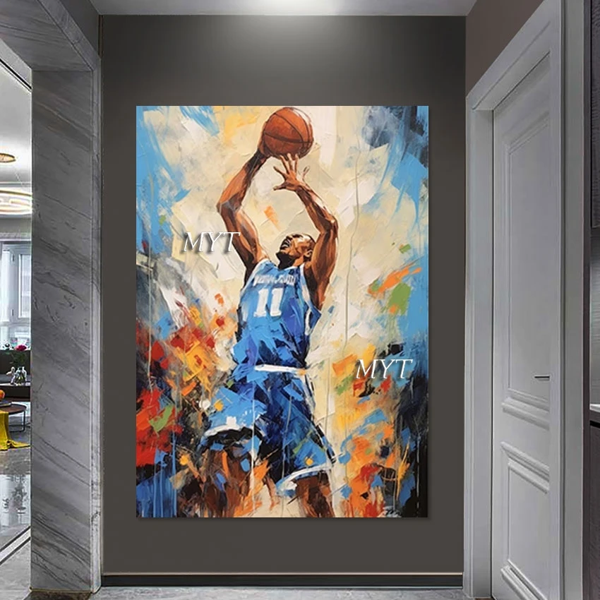 

Hand Painted Modern Art Basketball Player Oil Paintings For Living Room Wall Pictures Canvas Acrylic Artwork Decoration Home