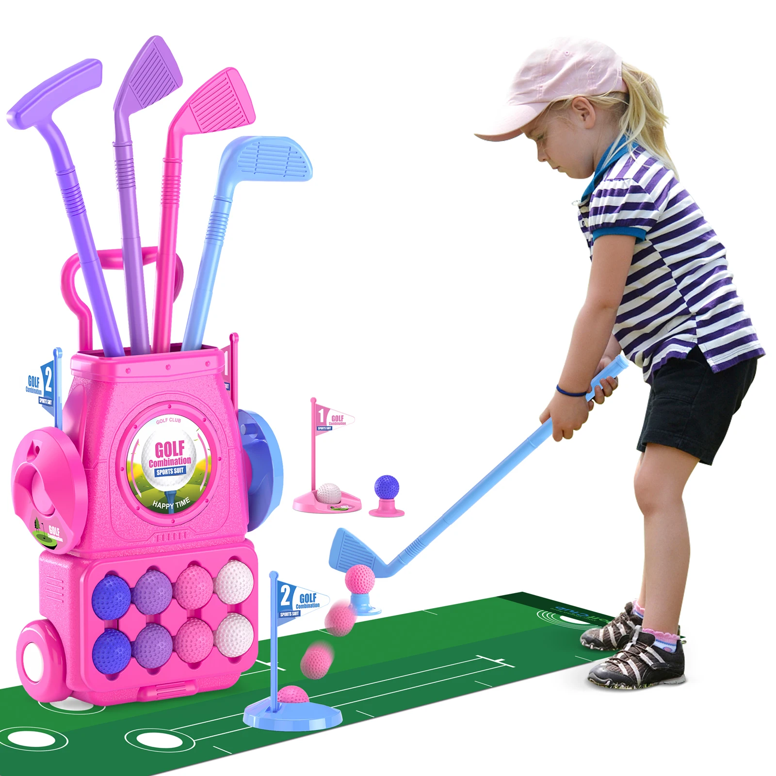 Toddler Golf Set Kids Golf Clubs with 6 Balls 4 Golf Sticks, 2 Practice Holes and a Putting Mat Toys for 2 3 4 5+Years Old Girls
Toddler Golf Set Kids Golf Clubs with 6 Balls 4 Golf Sticks, 2 Practice Holes and a Putting Mat Toys for 2 3 4 5+Years Old Girls