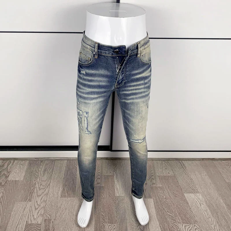 High Street Fashion Men Jeans Retro Washed Blue Elastic Skinny Ripped Jeans Men Embroidery Patched Designer Hip Hop Brand Pants
High Street Fashion Men Jeans Retro Washed Blue Elastic Skinny Ripped Jeans Men Embroidery Patched Designer Hip Hop Brand Pants
