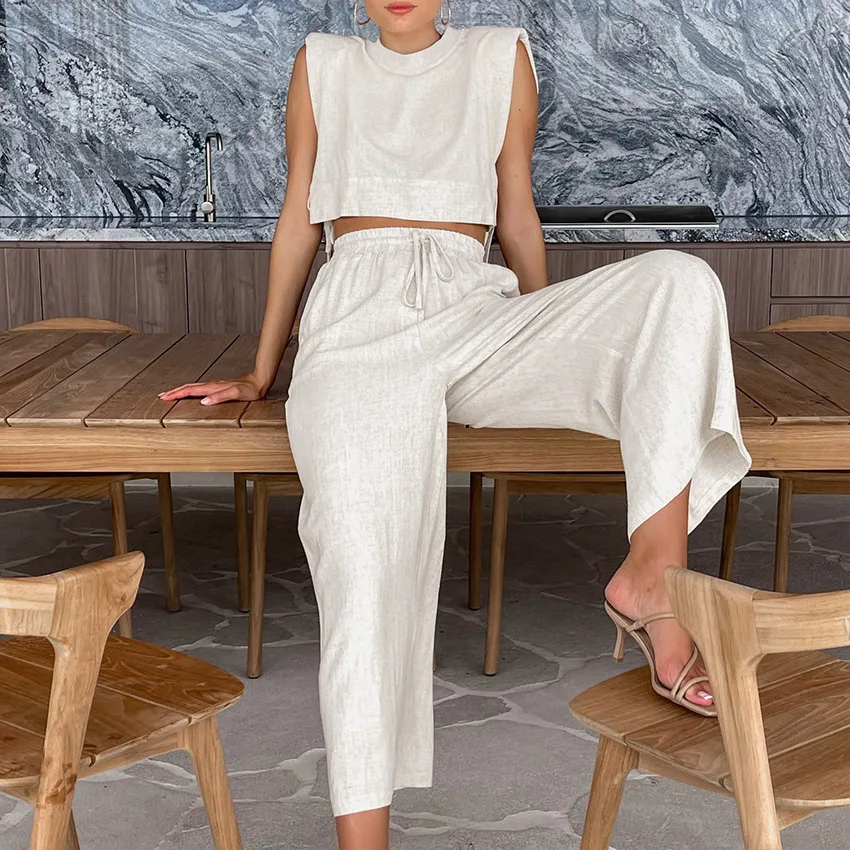 Women Pajamas With Pants Cotton Linen 2 Piece Fashion Sexy Lace-up Crop Tops summer Loose Women's Trouser Suit Outfits
Women Pajamas With Pants Cotton Linen 2 Piece Fashion Sexy Lace-up Crop Tops summer Loose Women's Trouser Suit Outfits
