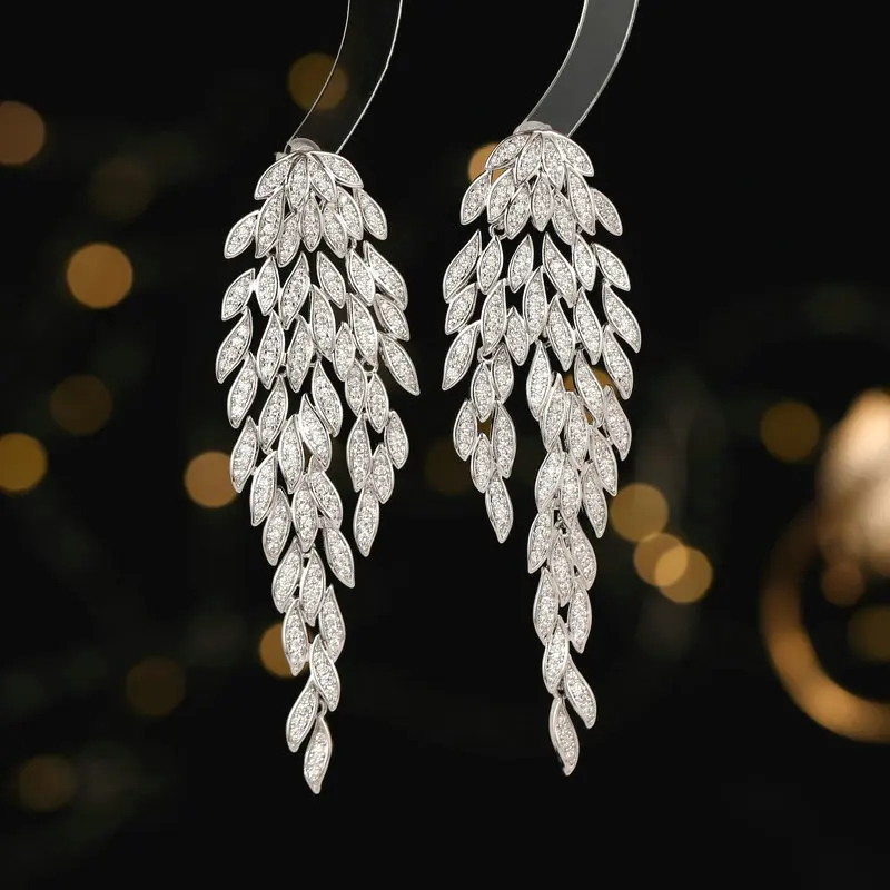 Luxury Brand Jewelry Wedding Party Long Temperament Leaf Tassel Dangle Earrings Micro Pave Cubic Zirconia Fashion Earring
Luxury Brand Jewelry Wedding Party Long Temperament Leaf Tassel Dangle Earrings Micro Pave Cubic Zirconia Fashion Earring
