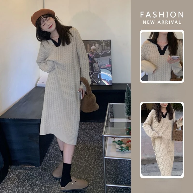 New High Quality Sweater Dress for Women Knee-length Solid Color V-Neck Pullover Thick Autumn and Winter Brief Vestidos U65
New High Quality Sweater Dress for Women Knee-length Solid Color V-Neck Pullover Thick Autumn and Winter Brief Vestidos U65