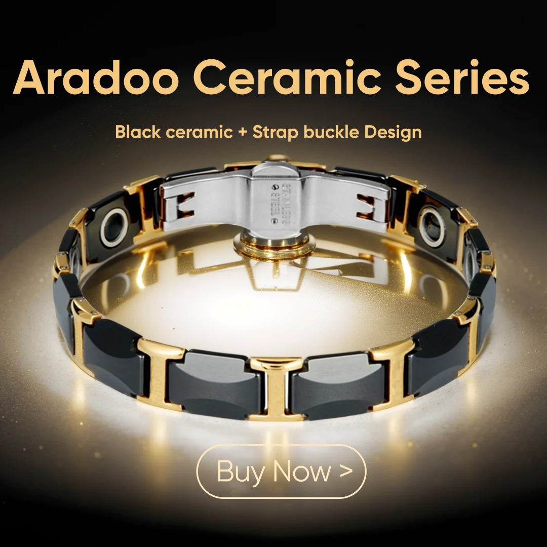 

Aradoo Ceramic Titanium Steel Health Bracelet Negative Ion Anti-Radiation Hematite Magnetic Fat Burning Bracelet
