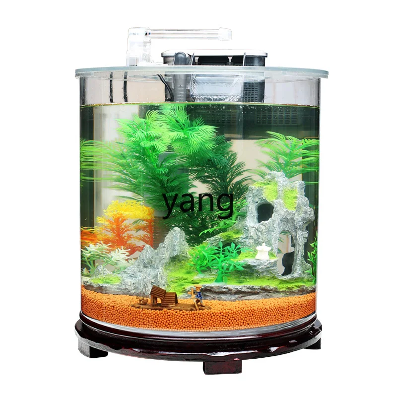 

Yjq Creative Glass Fish Tank Small Living Room Desktop Cylindrical Change Water Lazy Landscape Ecological Aquarium