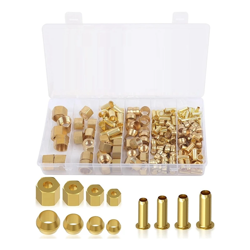 180PCS Compression Fittings Assortment Kit-(1/4In, 3/8In, 5/16In, 1/2In) Of Brass Compression Sleeve Ferrule,Insert&Nuts Durable
180PCS Compression Fittings Assortment Kit-(1/4In, 3/8In, 5/16In, 1/2In) Of Brass Compression Sleeve Ferrule,Insert&Nuts Durable
