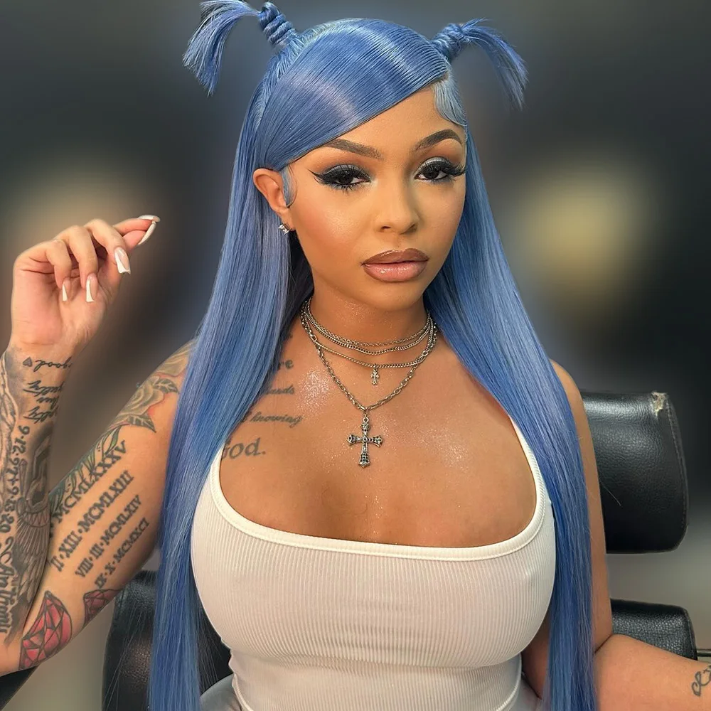 FITU Blue Transparent 13x6 13x4 Lace Frontal Human Hair Wig 613 Colored Plucked With Baby Hair 5x5 Lace Closure Wig
FITU Blue Transparent 13x6 13x4 Lace Frontal Human Hair Wig 613 Colored Plucked With Baby Hair 5x5 Lace Closure Wig