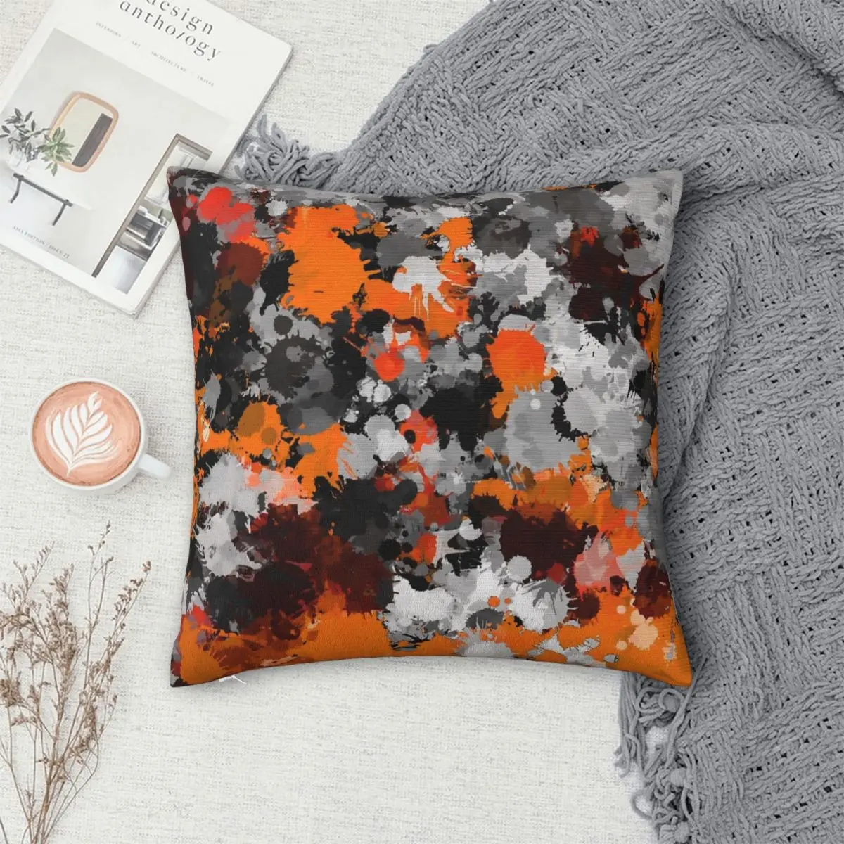 

Orange And Grey Paint Splatter Pillowcase Polyester Pillows Cover Cushion Comfort Throw Pillow Sofa Decorative Cushions Used