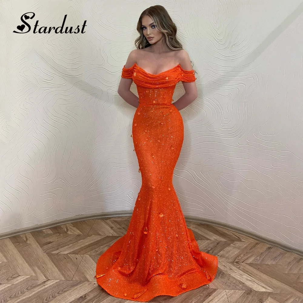 

Stardust Bling Trumpet Evening Dresses Boat Neck Crystal Sequin Pleat Candy Color Saudi Arabric Vestidos de Fiesta Drop Shipping