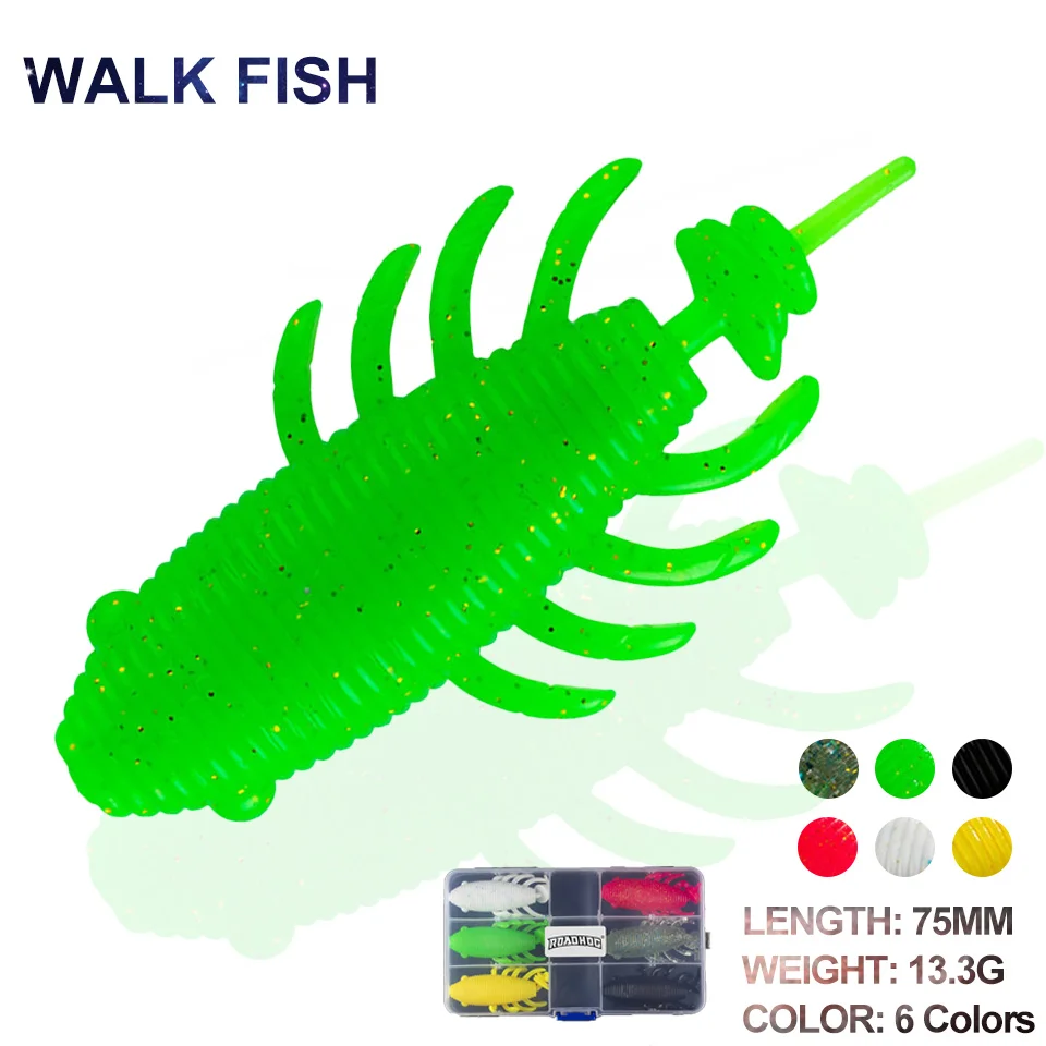 

WALK FISH 1 коробка, мягкая рыболовная приманка из черной резины, воблеры 75 мм/13,3 г, плавающие Искусственные Силиконовые плавающие приманки, форель, окунь, рыба