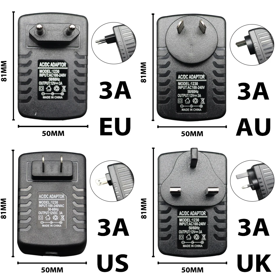 UK EU AU US AC 100-240V DV 12V 1A 2A 3A Universal Power Adapter Supply Charger Adaptor For Led Light Strips
UK EU AU US AC 100-240V DV 12V 1A 2A 3A Universal Power Adapter Supply Charger Adaptor For Led Light Strips