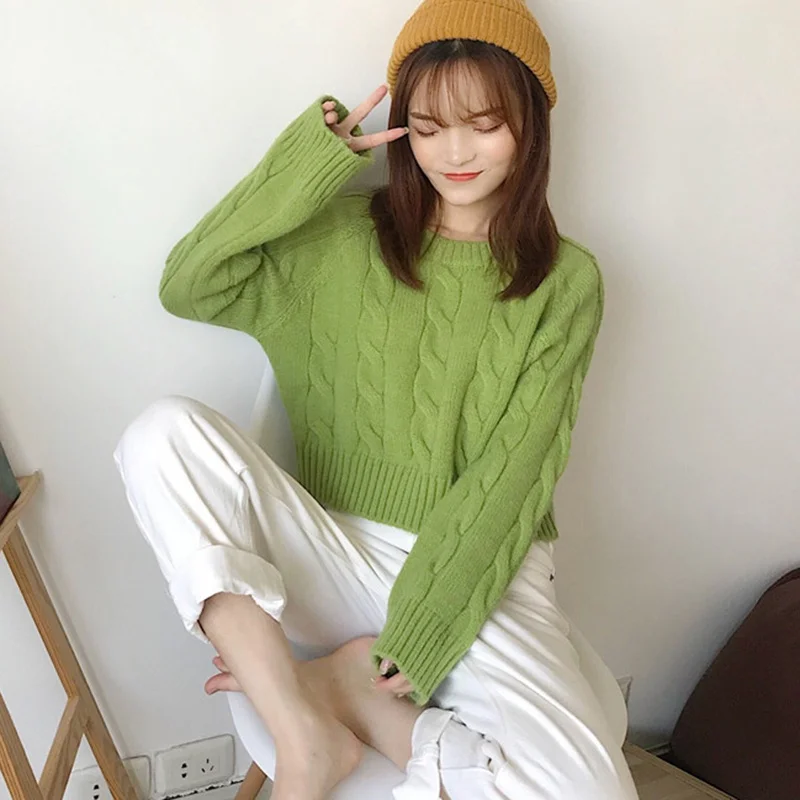 Autumn Women Short Loose Casual Sweaters Solid Color Fashion Twist Long Sleeve Korean Sweet Jumpers Pull Femme
Autumn Women Short Loose Casual Sweaters Solid Color Fashion Twist Long Sleeve Korean Sweet Jumpers Pull Femme