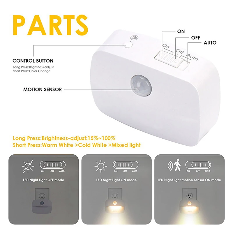 

LED Night Light Motion Sensor EU US Plug Lamp Nightlights For Children Bedroom Decoration Hallway Stairs WC Bedside Night Lamp