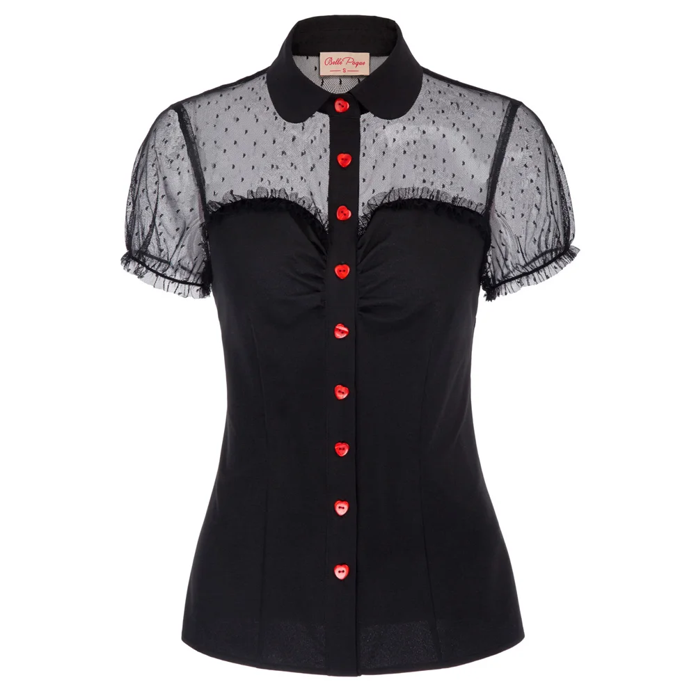 BP Women's Short Sleeve Lapel Collar Red Buttons Mesh Fabric Patchwork Tops Lace Breathable Summer Tees Female Casual Blouses
BP Women's Short Sleeve Lapel Collar Red Buttons Mesh Fabric Patchwork Tops Lace Breathable Summer Tees Female Casual Blouses