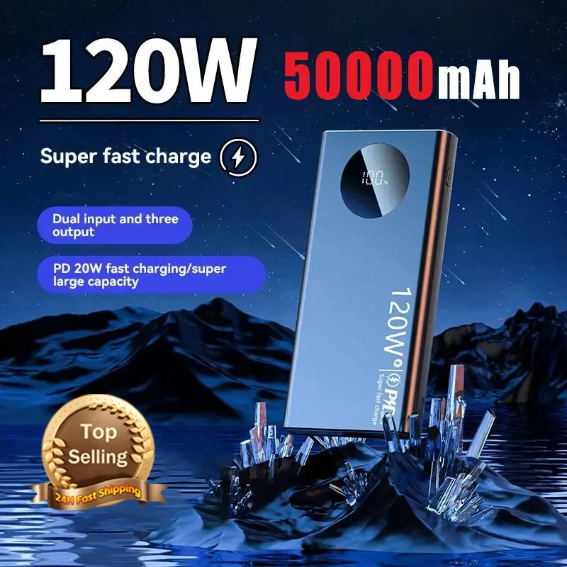 50000mAh 120W Large Capacity Power Bank Fast Charge Thin Mobile Phone Accessories External Battery for Xiaomi Iphone Huawei
50000mAh 120W Large Capacity Power Bank Fast Charge Thin Mobile Phone Accessories External Battery for Xiaomi Iphone Huawei