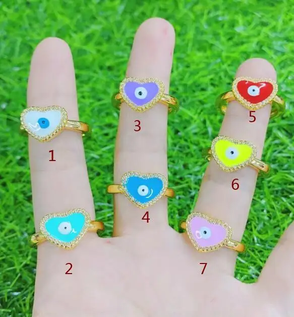 

1pcs Colorful Bohemian Zircon heart Evil Eye Rhinestone Filled Rings For Women Vintage Boho CZ Devil Ring Enamel Jewelry dfs3a