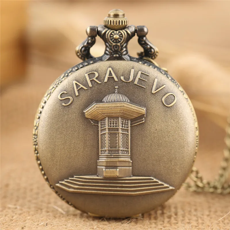 Retro Bronze Sarajevo Fountain Design Full Hunter Quartz Pocket Watch Necklace Fob Pendant Chain Art Collections Timepiece Gift
Retro Bronze Sarajevo Fountain Design Full Hunter Quartz Pocket Watch Necklace Fob Pendant Chain Art Collections Timepiece Gift