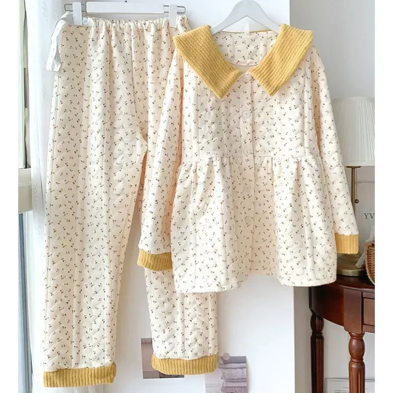 

Loungewear Winter Cotton Sleepwear Breastfeeding Autumn Warm Air Pure Pregnant Homewear New Women Postpartum Pajamas 2023