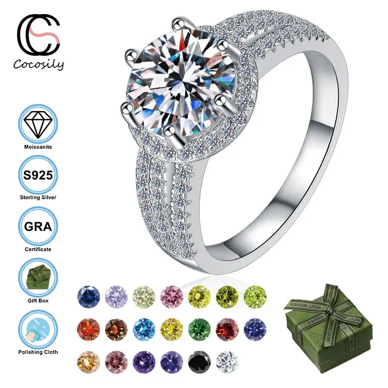 

Cocosily 2CT D Color Moissanite S925 Sterling Silver Three Row Diamond Advanced Fashion Women European American Popular New Ring