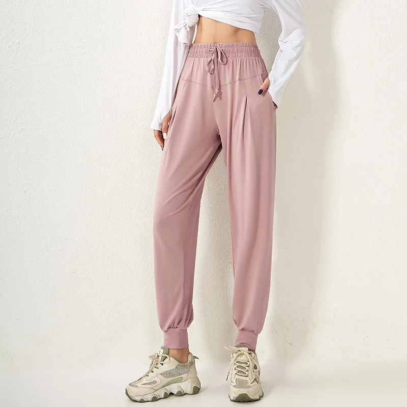 

2022 New Spring Autumn Yoga Fitness Pants Women's Loose Legged Running Fast Drying High Waist Casual Lady Sports Pants Pink