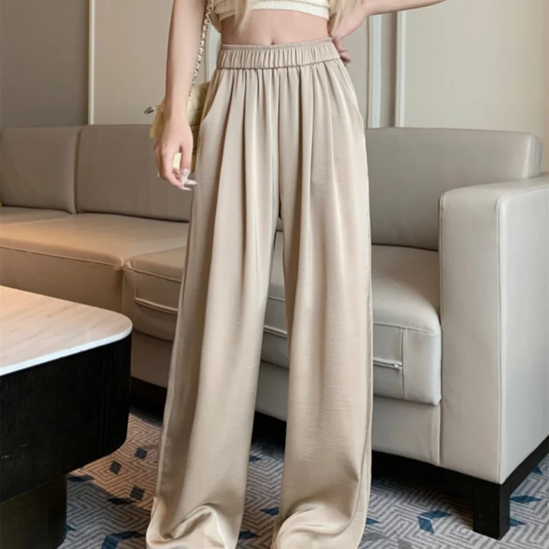 

Sandro Rivers High Waisted Wide Leg Pants Elastic Slim Fit Satin Casual Pants Spring And Summer Fashionable Straight Leg Pants