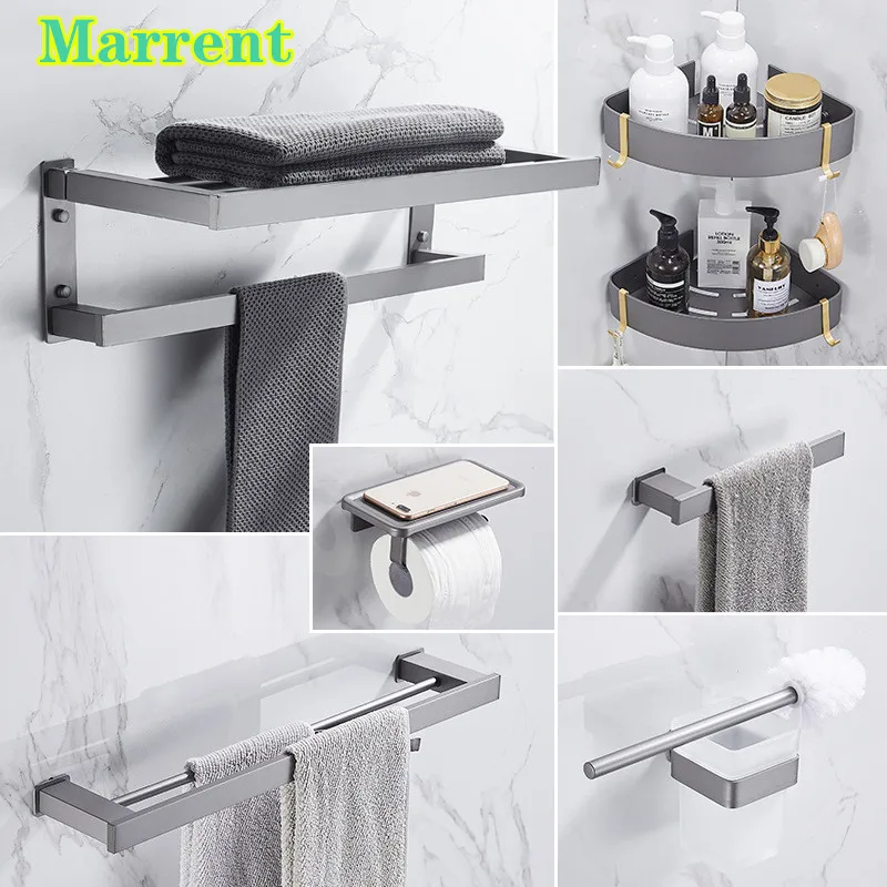 Bathroom Hardware Set Quality SUS304 Stainless Steel Square Towel Rack Wall Mounted Grey Toilet Brusher Holder Grey Hardware Set
Bathroom Hardware Set Quality SUS304 Stainless Steel Square Towel Rack Wall Mounted Grey Toilet Brusher Holder Grey Hardware Set