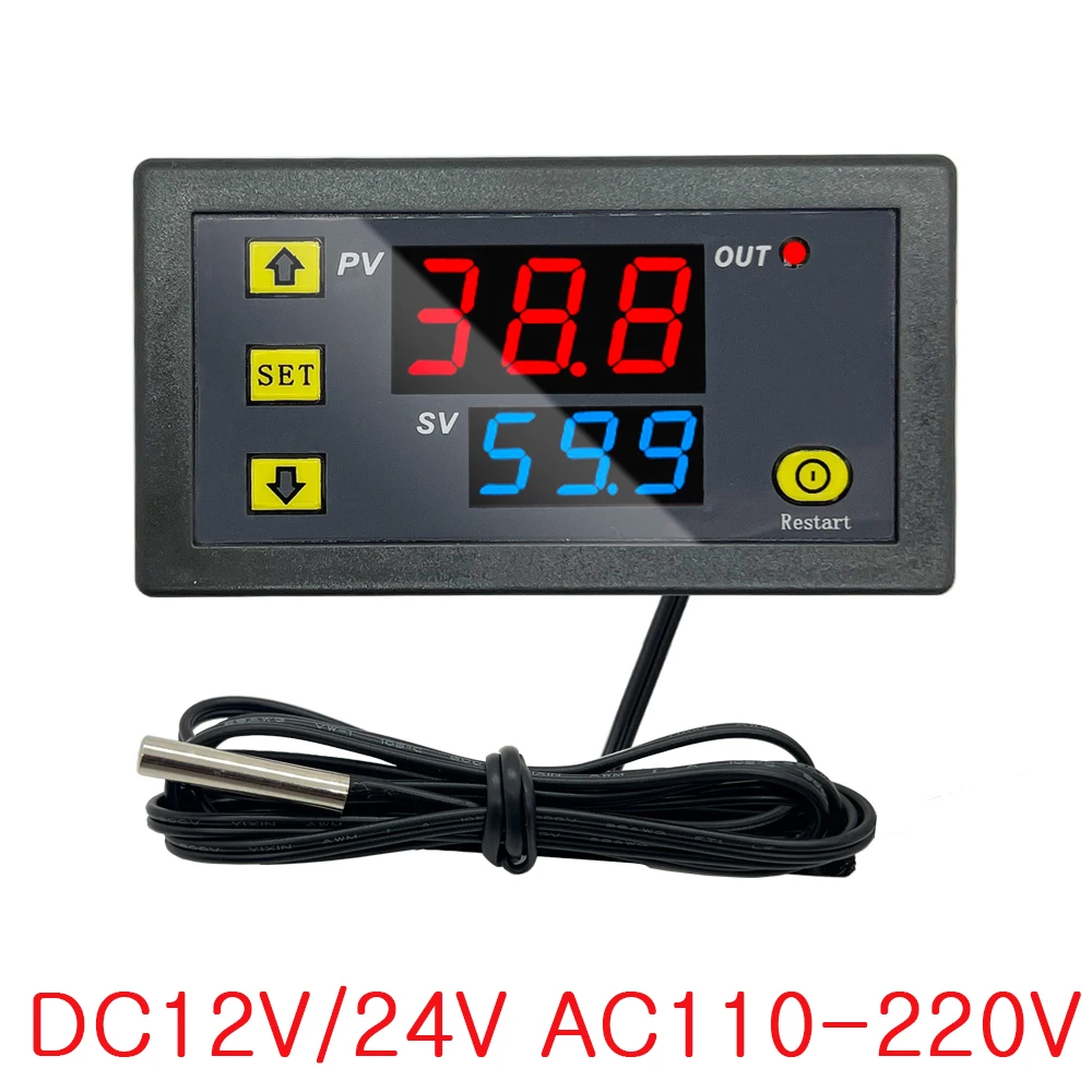 

DC 12V/24V AC110-220V Probe line 20A Digital Temperature Control LED Display Thermostat With Heat/Cooling Control Instrument