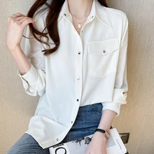 French Satin Shirt Women Spring Ladies Top Loose Elegant Shirt Blusas Mujer De Moda 2022 Verano Tops Mujer Pockets Dropshipping
French Satin Shirt Women Spring Ladies Top Loose Elegant Shirt Blusas Mujer De Moda 2022 Verano Tops Mujer Pockets Dropshipping