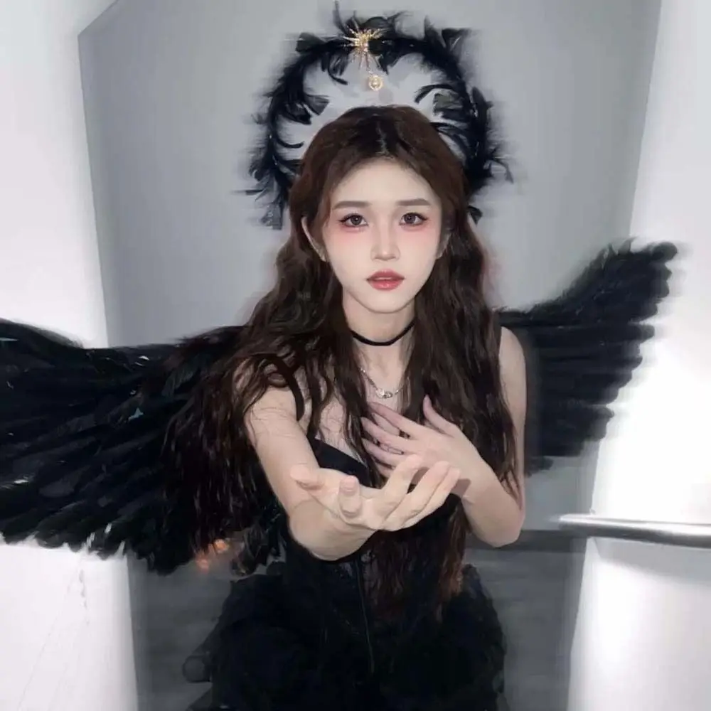 Обруч для волос с перьями для девушек и женщин, элегантная повязка на голову в форме ангела, звезды, Лолиты