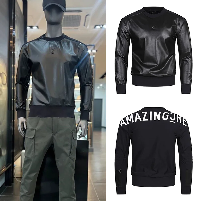 New Golf Wear Men's Logo Long Sleeve Trendy Cool Fashion Top Round Neck Quick-drying Stretch Stitching Leather
New Golf Wear Men's Logo Long Sleeve Trendy Cool Fashion Top Round Neck Quick-drying Stretch Stitching Leather