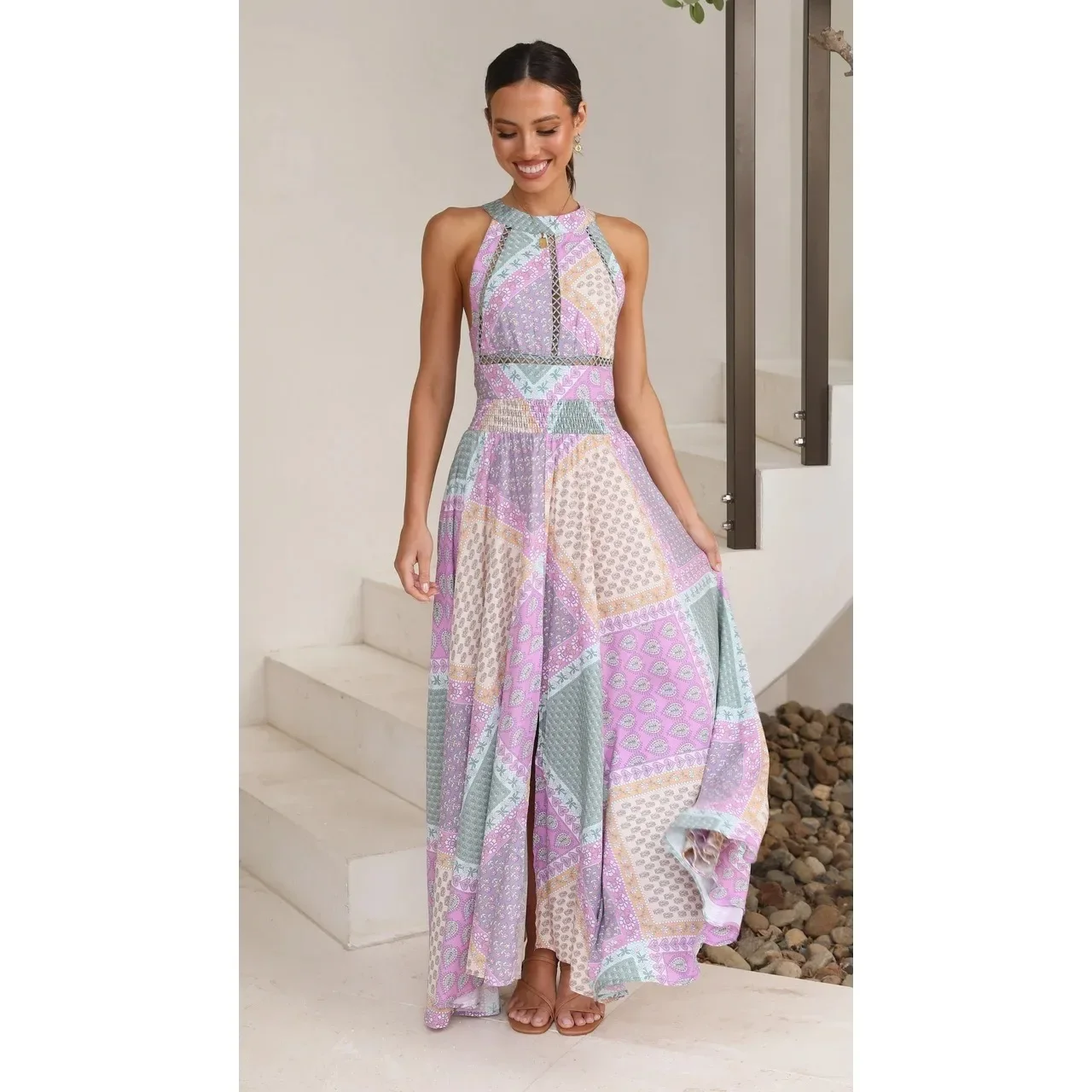 Women Lace Dress New Summer Fashion Print Big Swing Sleeveless Lace-up Female Vacation Party O-neck Long Cloth
Women Lace Dress New Summer Fashion Print Big Swing Sleeveless Lace-up Female Vacation Party O-neck Long Cloth