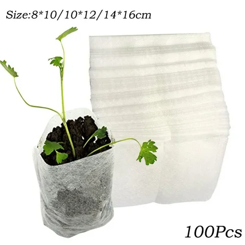 

Eco-Friendly Planting Bags 100Pcs Nursery Bag Plant Grow Bags Biodegradable Non-woven Seedling Pots Different Sizes for Garden