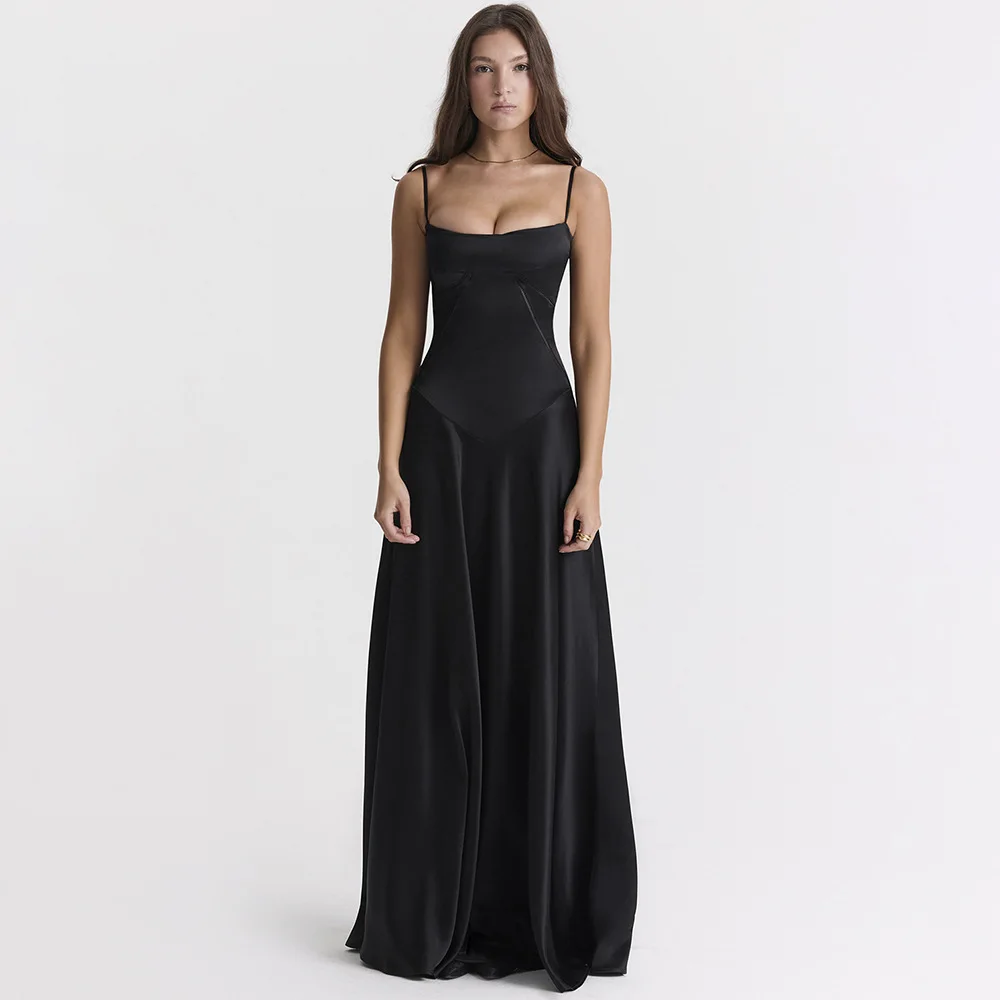 Spaghetti Strap Back Drawstring Solid Maxi Long Dresses Fit and Flare Sleeveless Summer Party Dress Women Backless Black Dresses
Spaghetti Strap Back Drawstring Solid Maxi Long Dresses Fit and Flare Sleeveless Summer Party Dress Women Backless Black Dresses