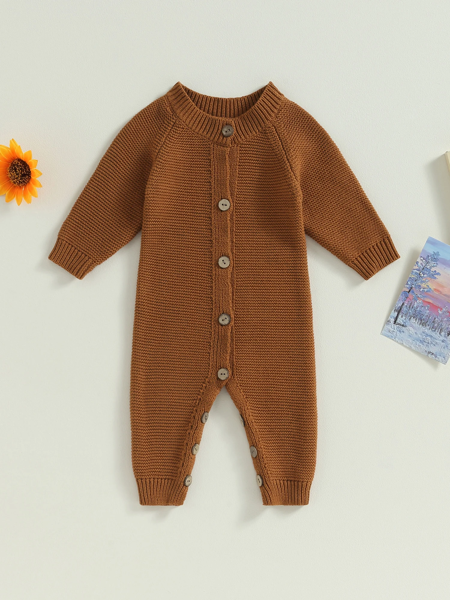 

Baby Girl Boy Winter Knitted Romper Jumpsuit with Solid Long Sleeve Legging Bodysuit Playsuit Clothes for Newborns 0-24 Months