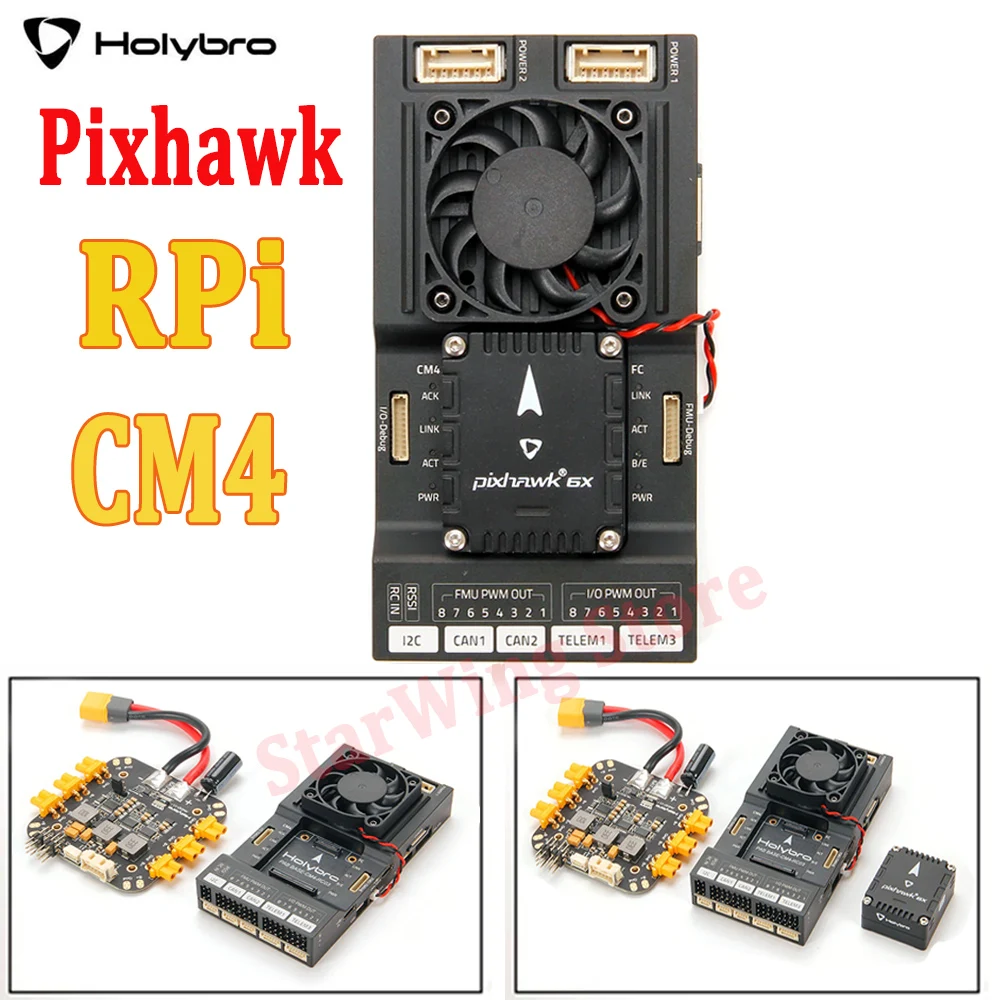 

HolyBro Pixhawk RPi CM4 Baseboard with Pixhawk 6X Flight Controller Module PM03D Power Module for Autopilot RC Airplane Drone