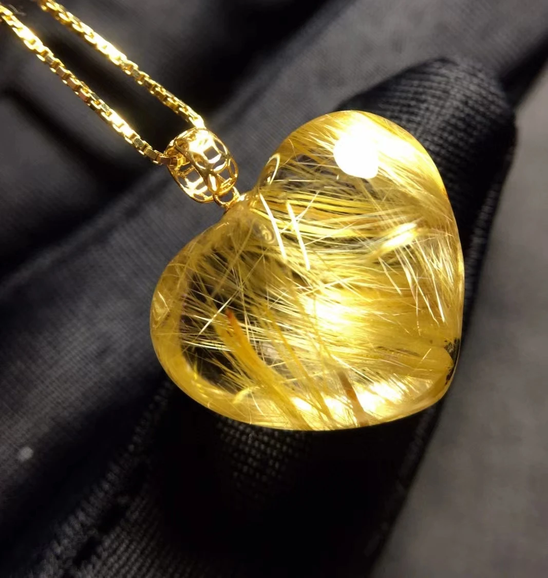 

Natural Gold Rutilated Quartz Pendant Cat Eye Rutilated Quartz Heart 16.6*14*9.3mm Jewelry Women Brazil AAAAAAA