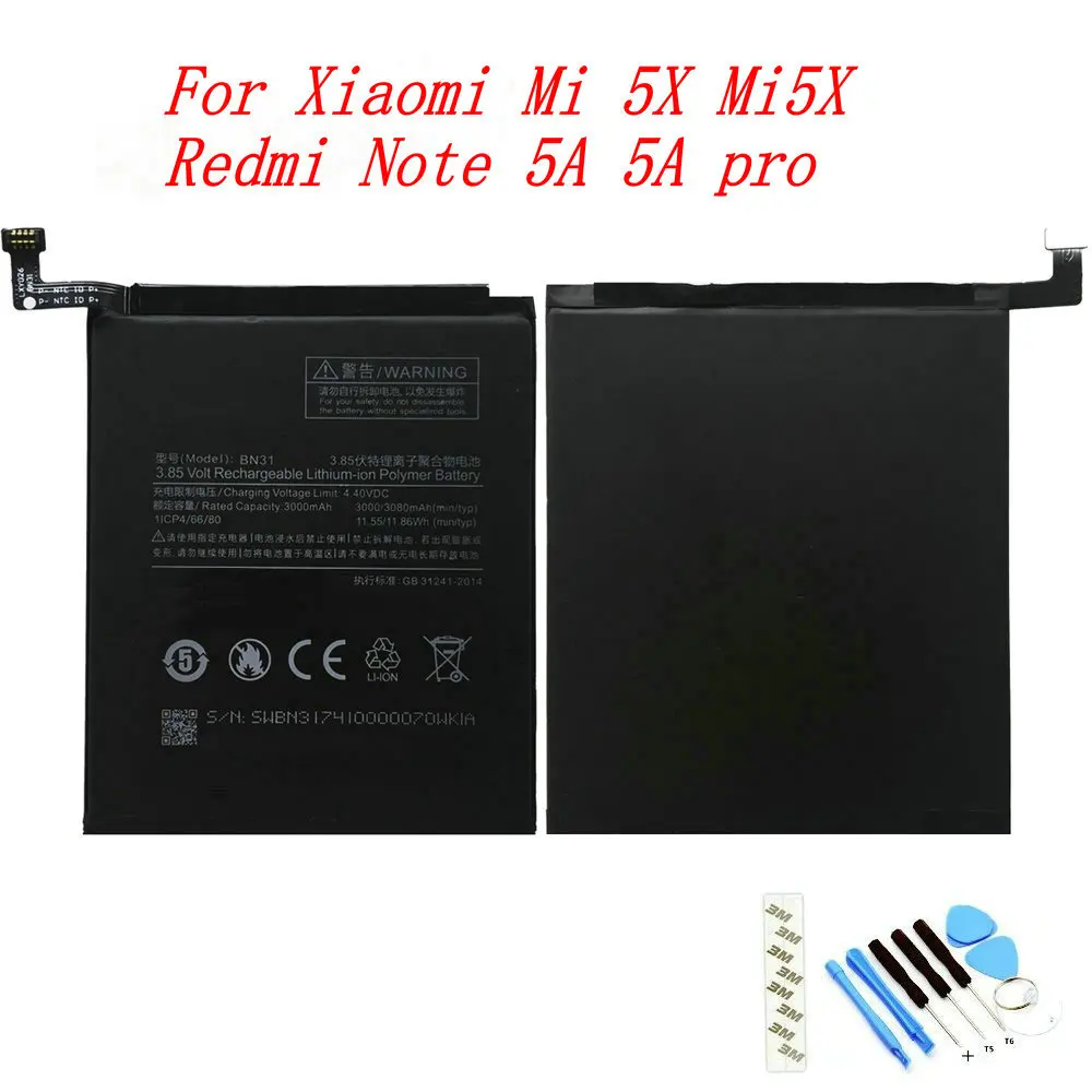 Original BN31 3000mAh Battery For For Xiaomi Mi 5X/Xiaomi A1/Redmi Note 5A/Redmi Note 5A Prime/Redmi S2 Mobile Phone
Original BN31 3000mAh Battery For For Xiaomi Mi 5X/Xiaomi A1/Redmi Note 5A/Redmi Note 5A Prime/Redmi S2 Mobile Phone